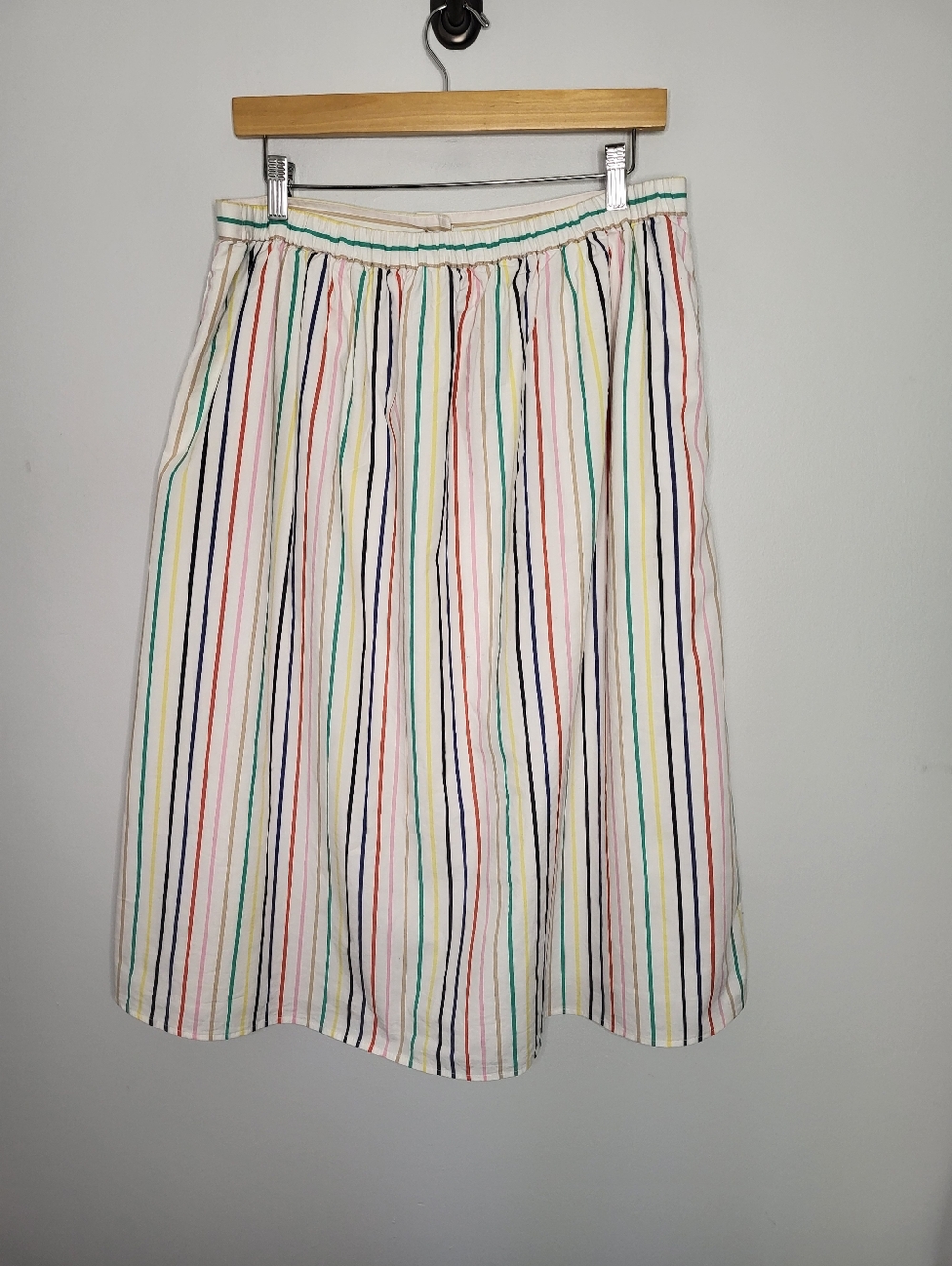 J.Crew Rainbow Stripe Poplin Midi Skirt Size L Fully Lined Pockets Preppy Summer - Picture 7 of 12